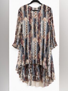 Origami Lace Overlay High Low Tunic Dress Blue Mauve Small NWOT